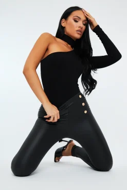 Rebellious Fashion Black One Sleeve High Neck Bodysuit - Qin