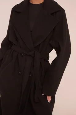 Rebellious Fashion Black Oversized Double Breasted Wool Look Coat - Eloise