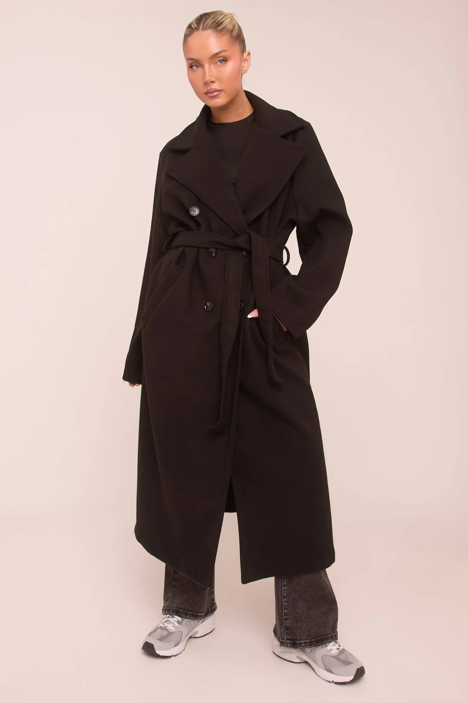 Rebellious Fashion Black Oversized Double Breasted Wool Look Coat - Eloise