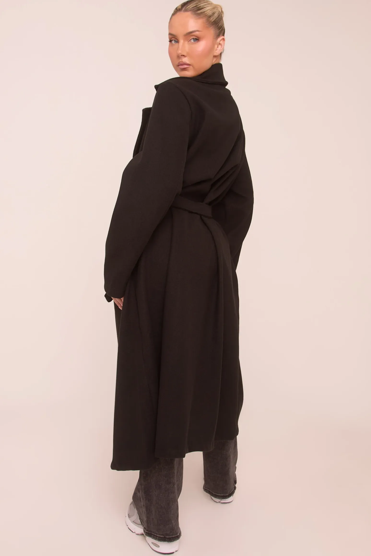 Rebellious Fashion Black Oversized Double Breasted Wool Look Coat - Eloise