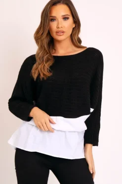 Rebellious Fashion Black Oversized Knitted Shirt Jumper - Payslie
