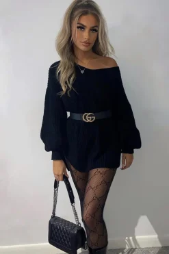 Rebellious Fashion Black Oversized Knit V Neck Sweater - Evelyn