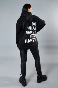 Rebellious Fashion Black Oversized Printed Back Hoodie - Asahi