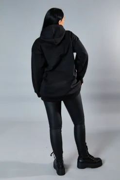 Rebellious Fashion Black Oversized Slogan Hoodie - Kriss