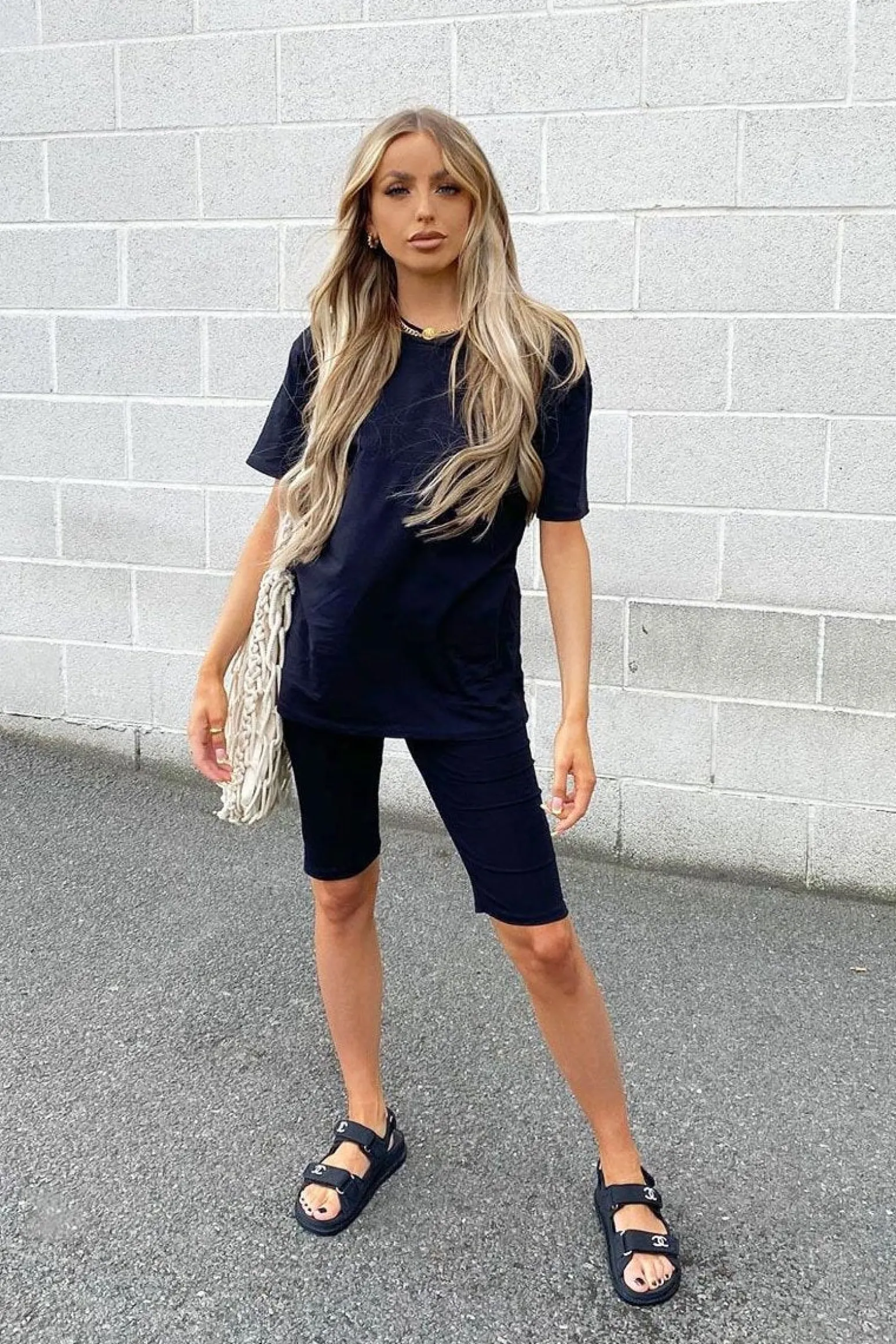 Rebellious Fashion Black Oversized T-shirt Cycling Shorts Co-ord - Bethanny