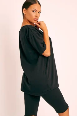 Rebellious Fashion Black Oversized T-shirt Cycling Shorts Co-ord - Bethanny