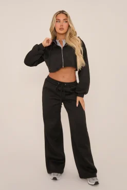 Rebellious Fashion Black Oversized Zip Front Hoodie Lounge Set - Ellery