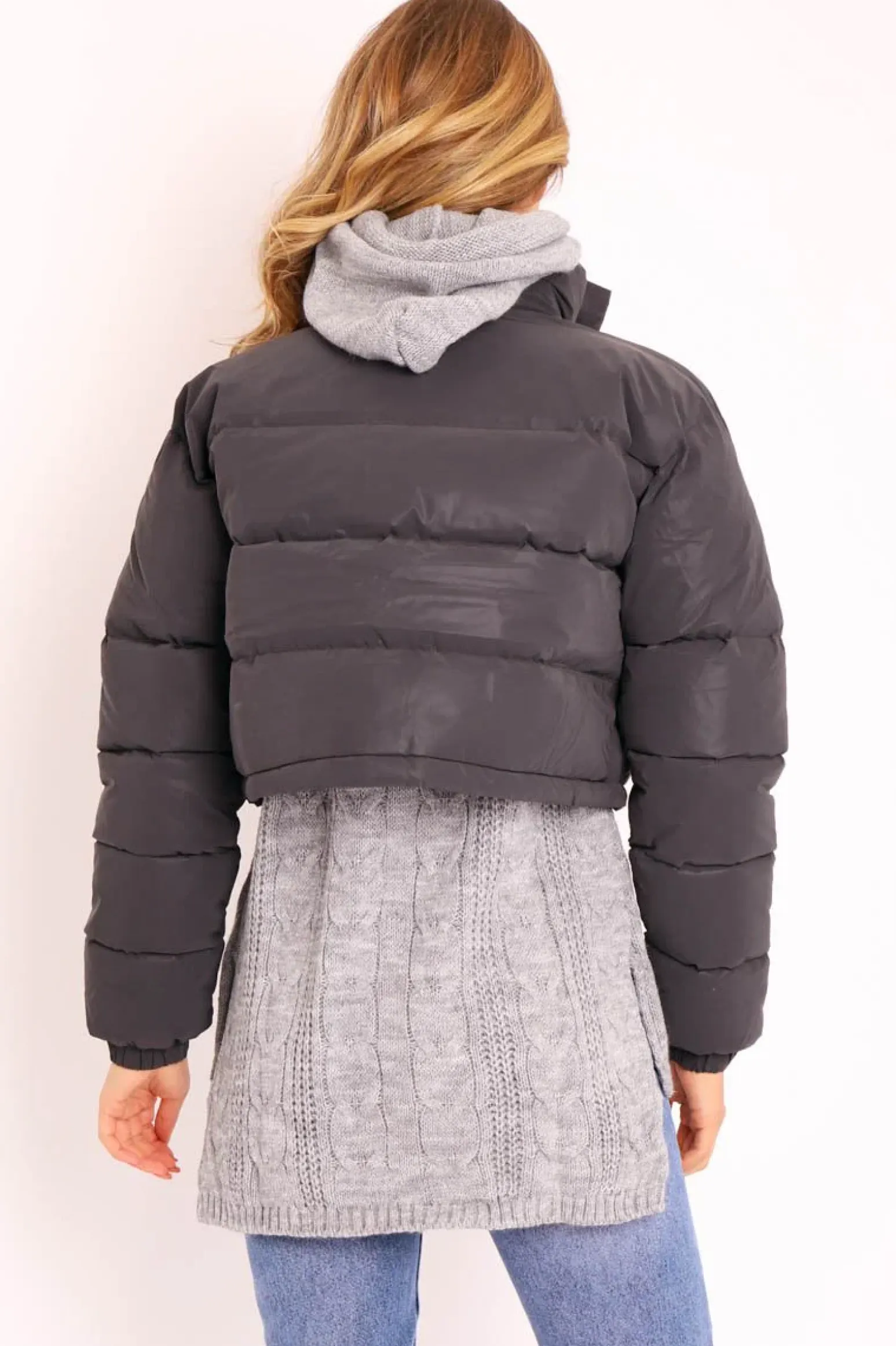 Rebellious Fashion Black Padded Cropped Puffer Coat - Cameo