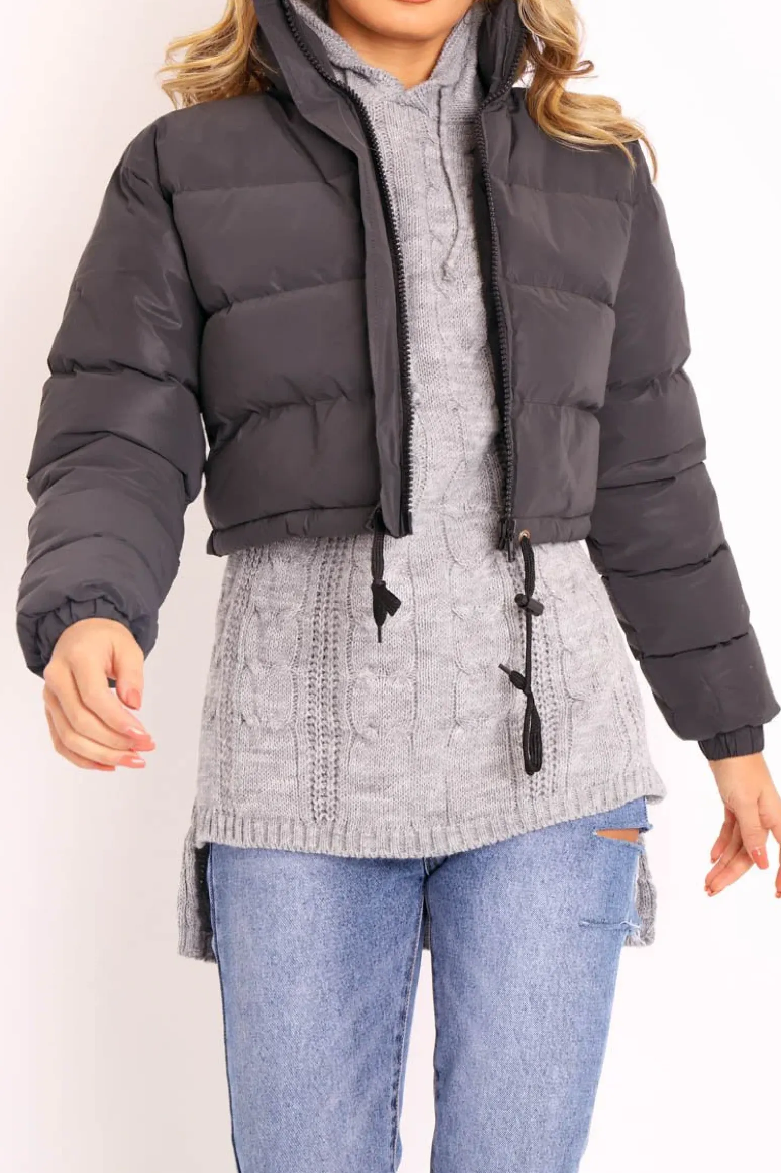 Rebellious Fashion Black Padded Cropped Puffer Coat - Cameo