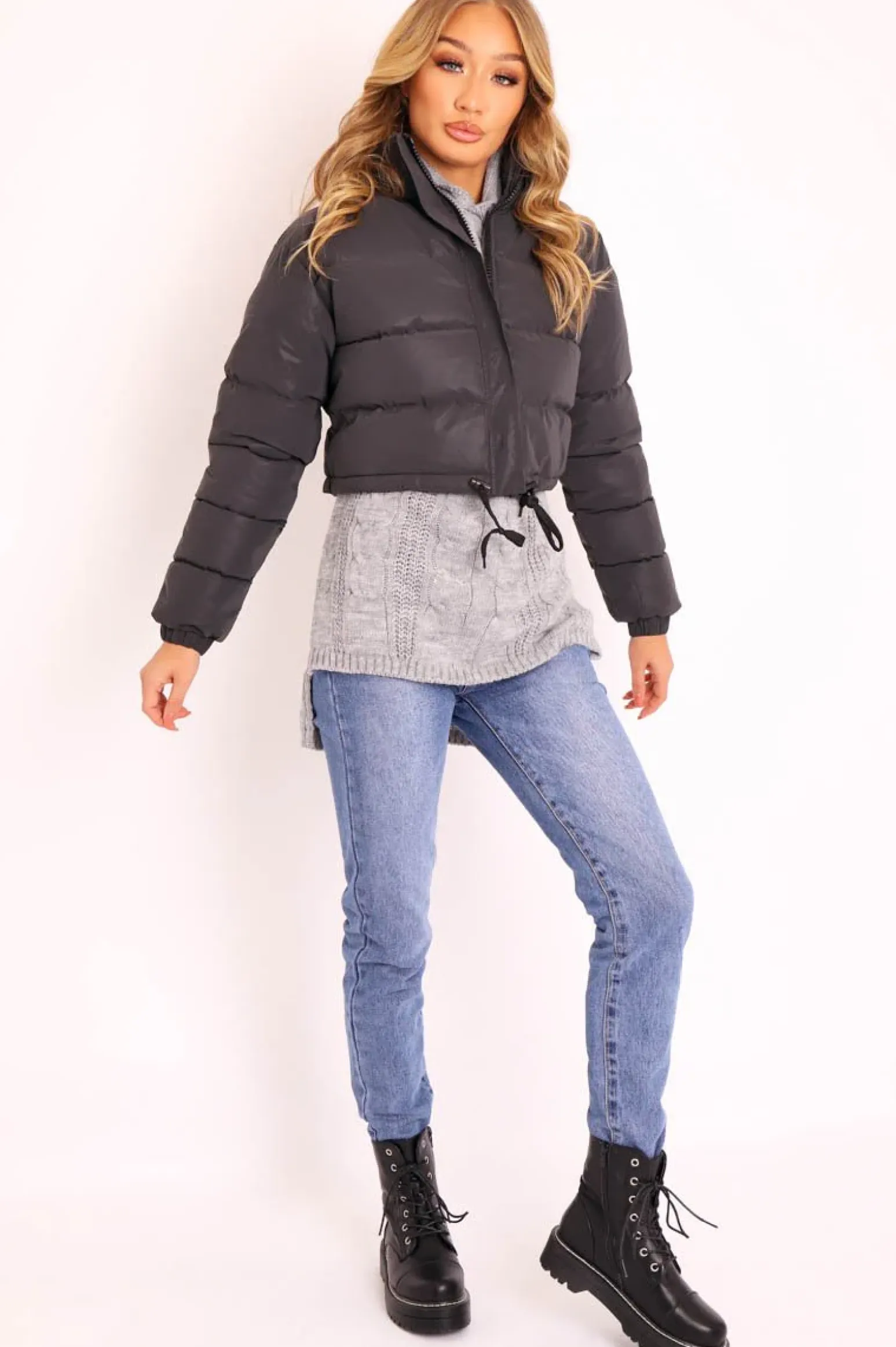 Rebellious Fashion Black Padded Cropped Puffer Coat - Cameo