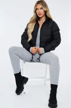 Rebellious Fashion Black Padded Cropped Puffer Jacket - Adhara