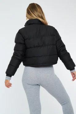 Rebellious Fashion Black Padded Cropped Puffer Jacket - Adhara