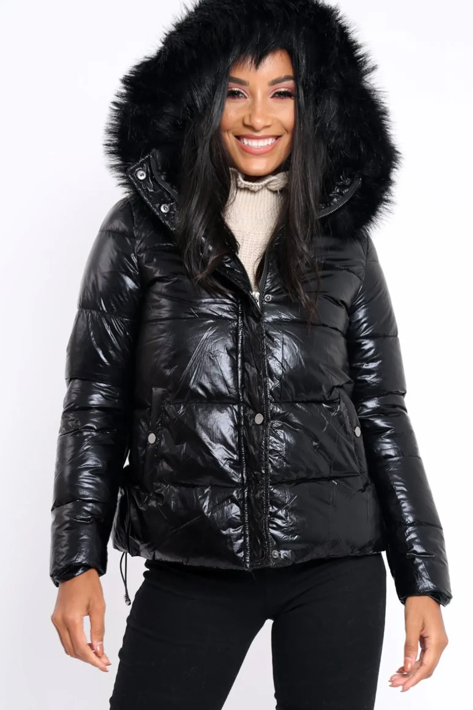 Rebellious Fashion Black Padded Puffer Coat - Casie