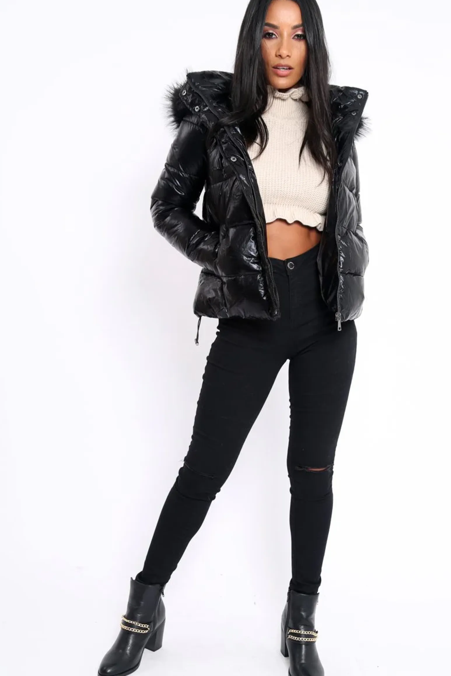 Rebellious Fashion Black Padded Puffer Coat - Casie