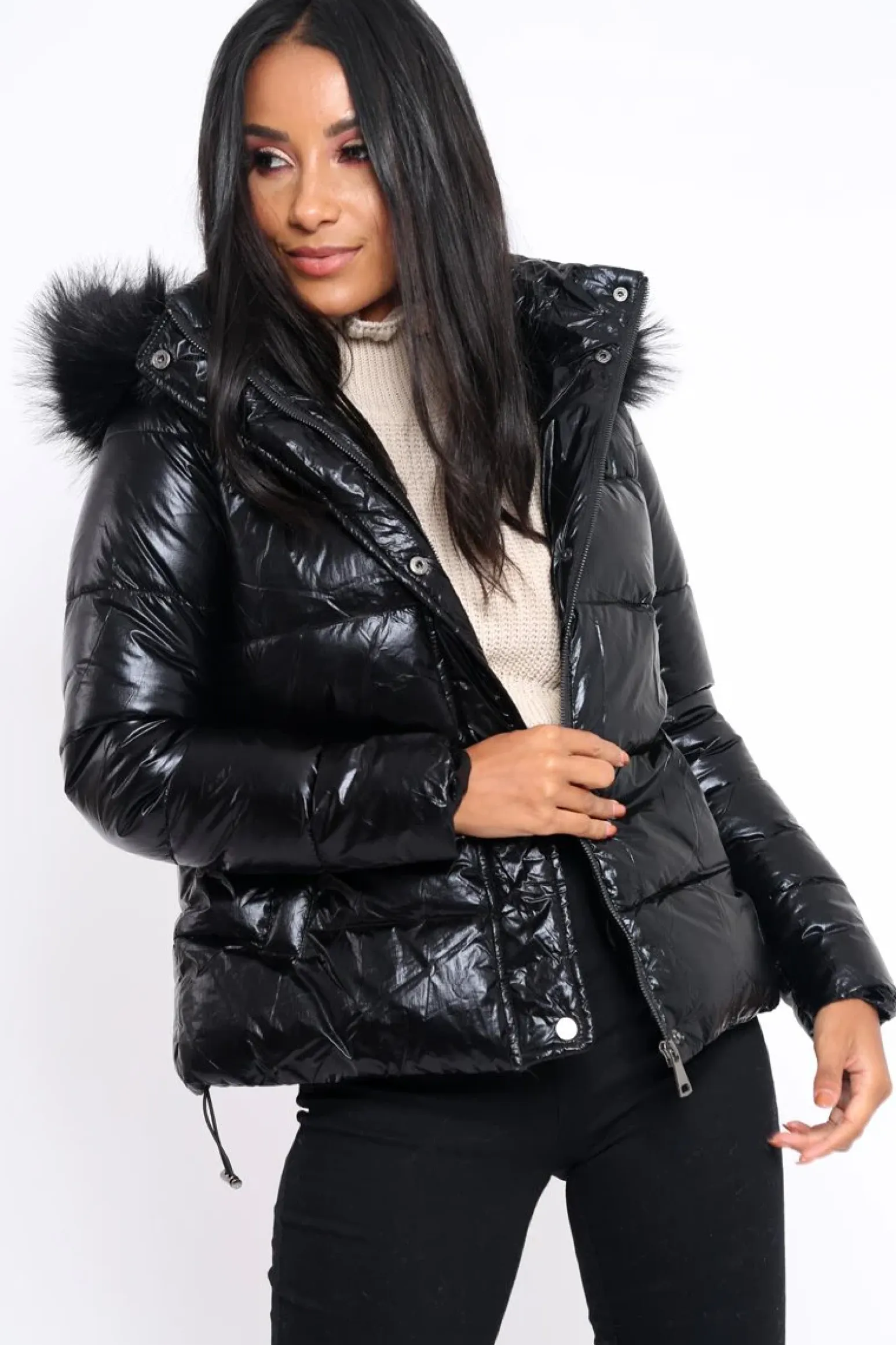 Rebellious Fashion Black Padded Puffer Coat - Casie