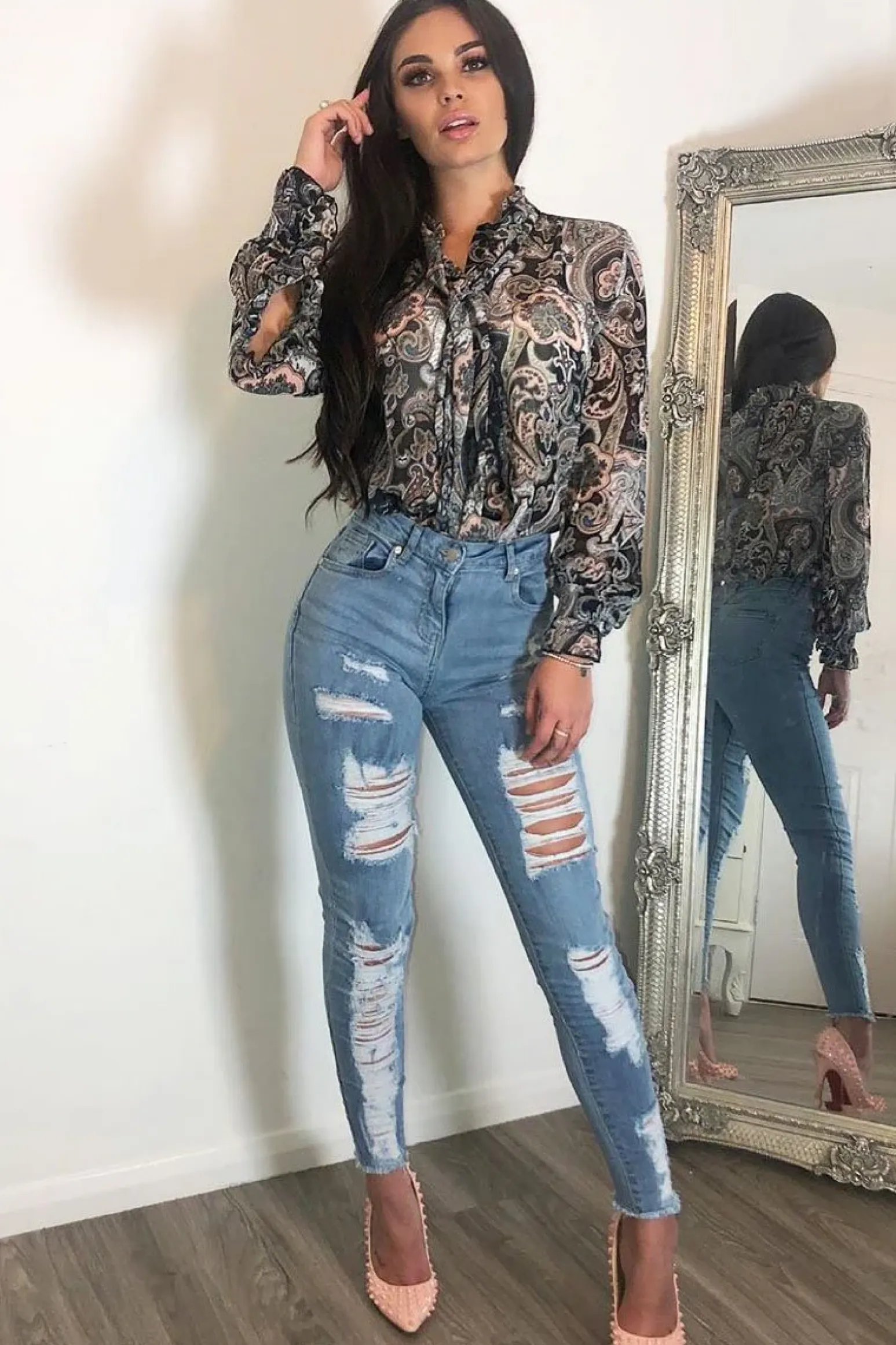 Rebellious Fashion Black Paisley Print Sheer Shirt - Zemira