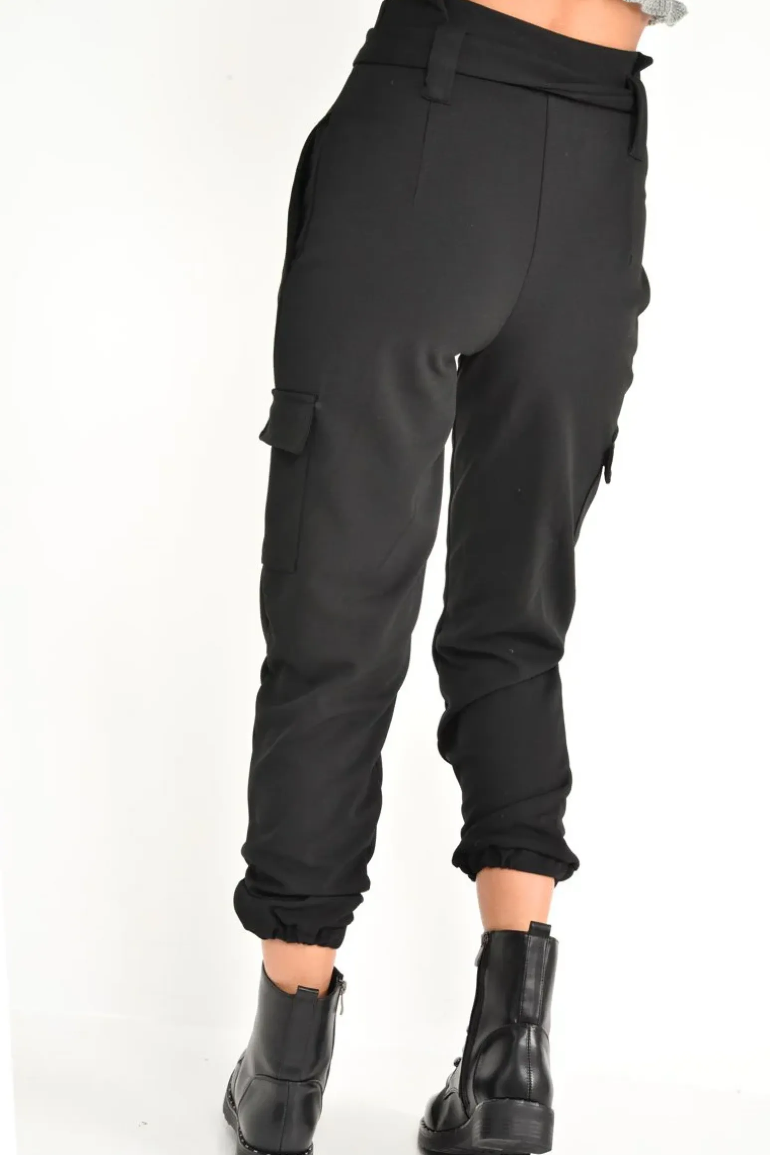 Rebellious Fashion Black Paper Bag Cargo Pocket Trousers - Brette
