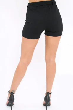 Rebellious Fashion Black Paperbag Tie Waist Shorts - Billie