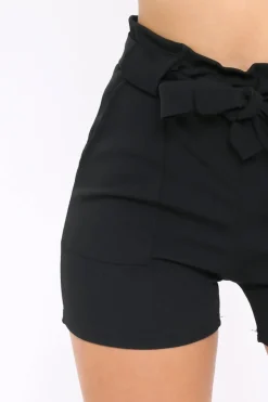 Rebellious Fashion Black Paperbag Tie Waist Shorts - Billie