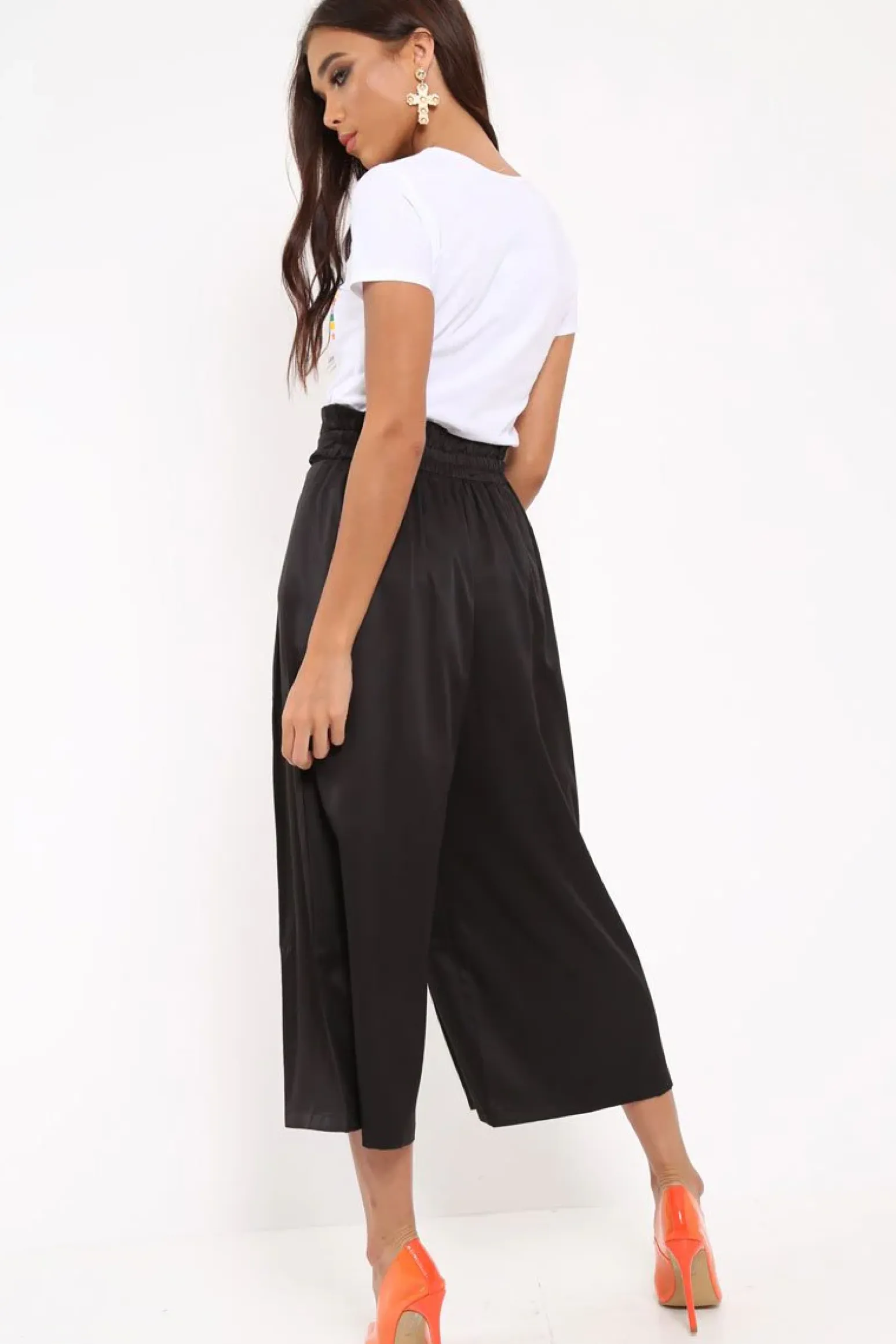 Rebellious Fashion Black Paper Bag Waist Culottes - Eris