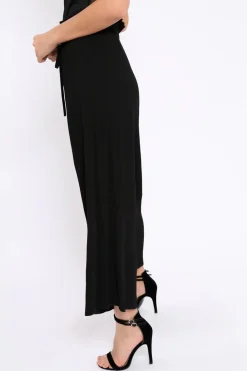 Rebellious Fashion Black Paper Bag Waist Wide Legged Pleated Trousers - Louise