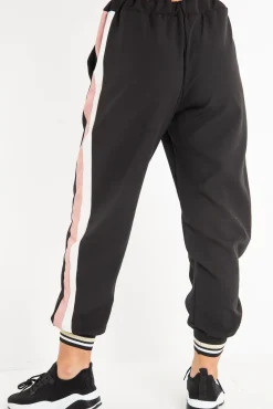 Rebellious Fashion Black Pink Cuffed Hem Tie Waist Joggers - Kaci