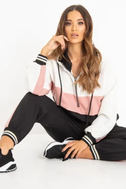 Rebellious Fashion Black Pink Cuffed Hem Tie Waist Joggers - Kaci