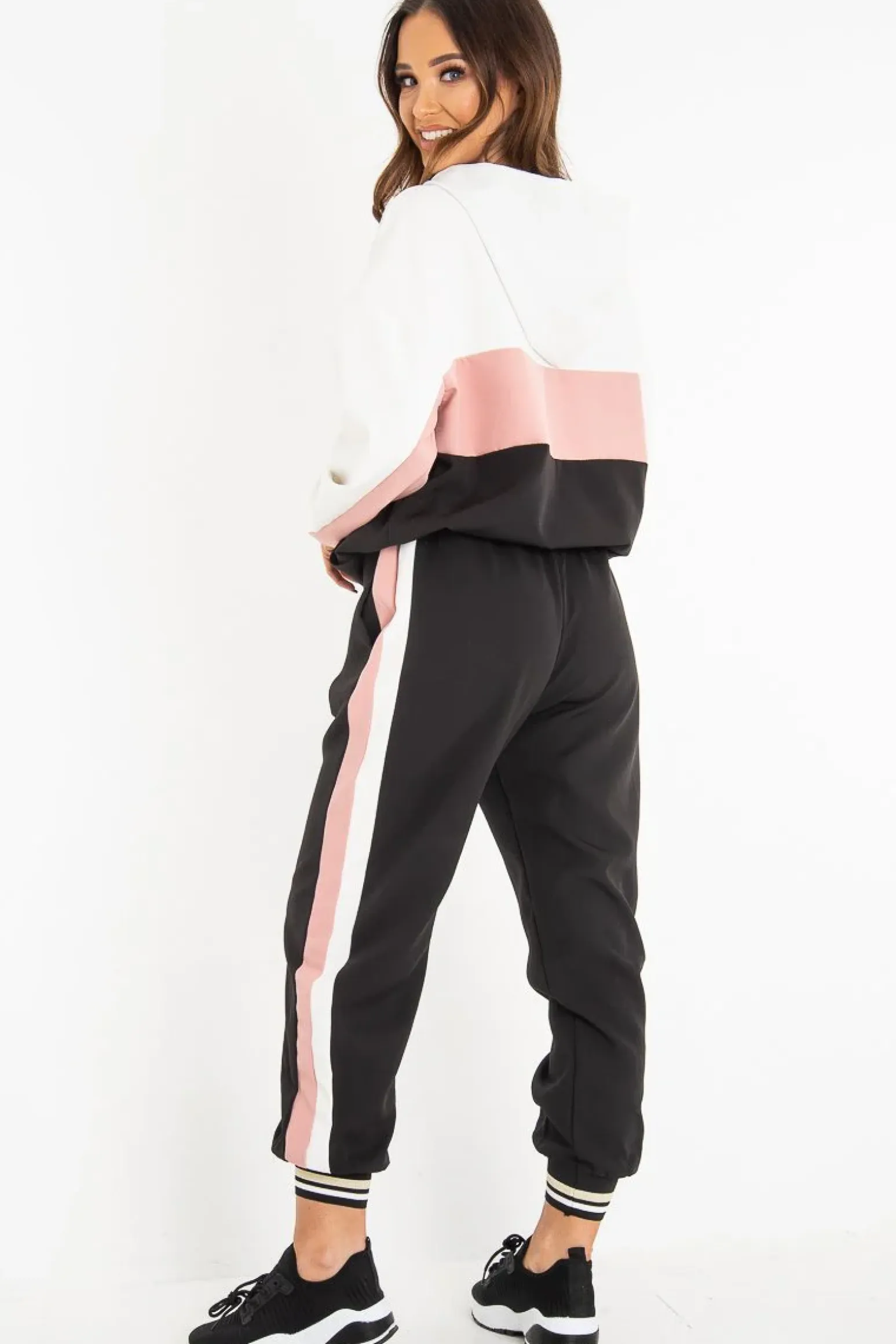 Rebellious Fashion Black Pink Cuffed Hem Tie Waist Joggers - Kaci