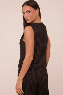 Rebellious Fashion Black Pin Stripe Sleeveless Waist Coat - Danita