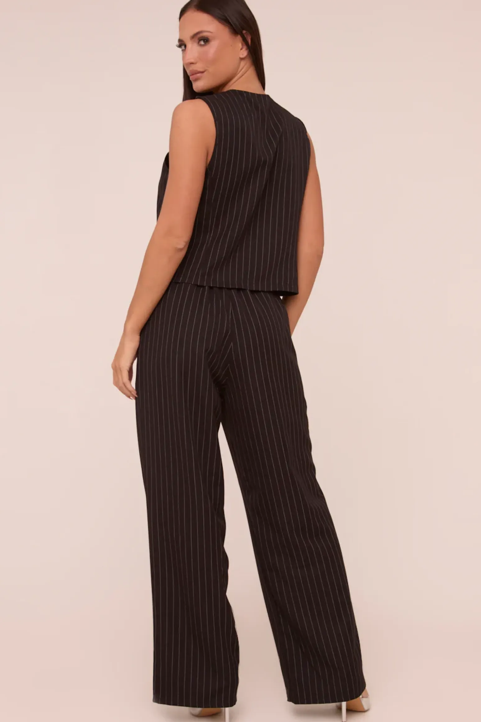 Rebellious Fashion Black Pin Stripe Straight Leg Trousers - Ebba