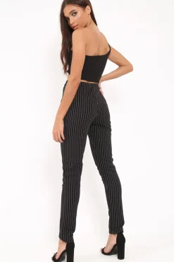 Rebellious Fashion Black Pinstripe Tapered Trousers - Paighton