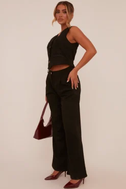 Rebellious Fashion Black Pleat Detail Wide Leg Trousers - Ether