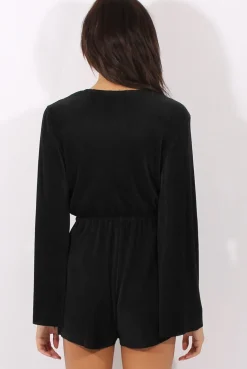 Rebellious Fashion Black Pleated Flared Sleeve Playsuit - Amity