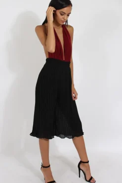 Rebellious Fashion Black Pleated High Waisted Culottes - Audrey