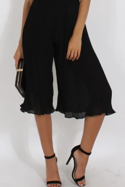 Rebellious Fashion Black Pleated High Waisted Culottes - Audrey