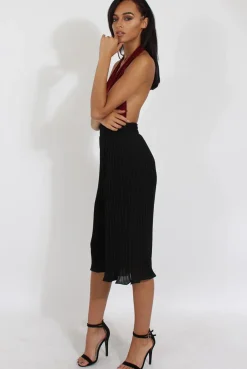 Rebellious Fashion Black Pleated High Waisted Culottes - Audrey