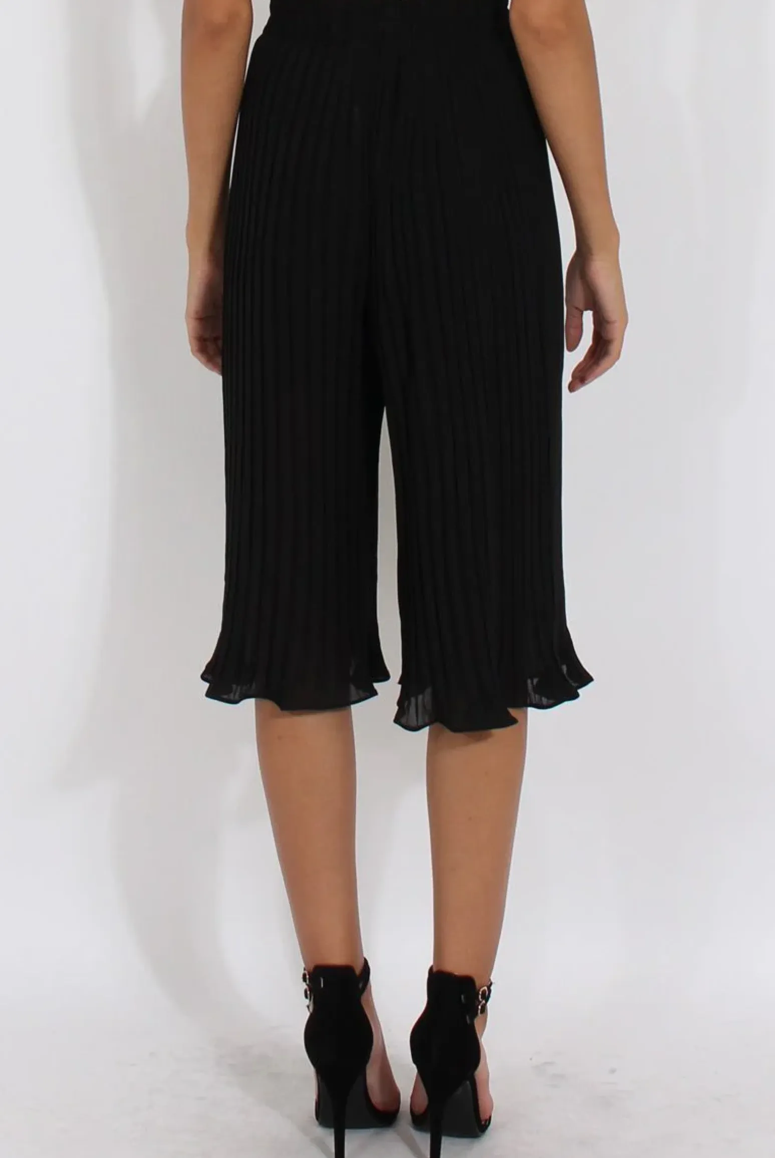 Rebellious Fashion Black Pleated High Waisted Culottes - Audrey
