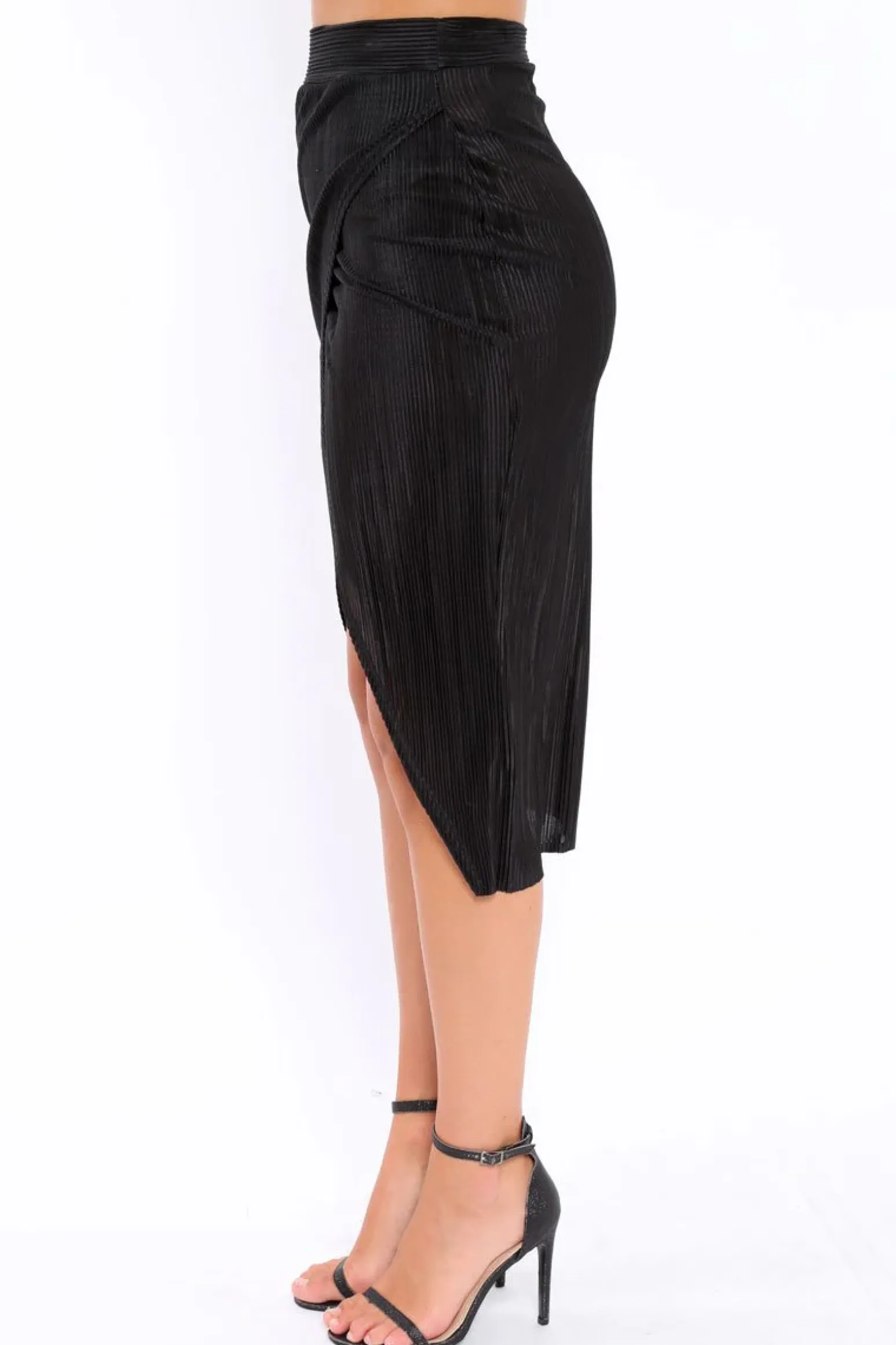 Rebellious Fashion Black Pleated Wrap Over Skirt - Monica