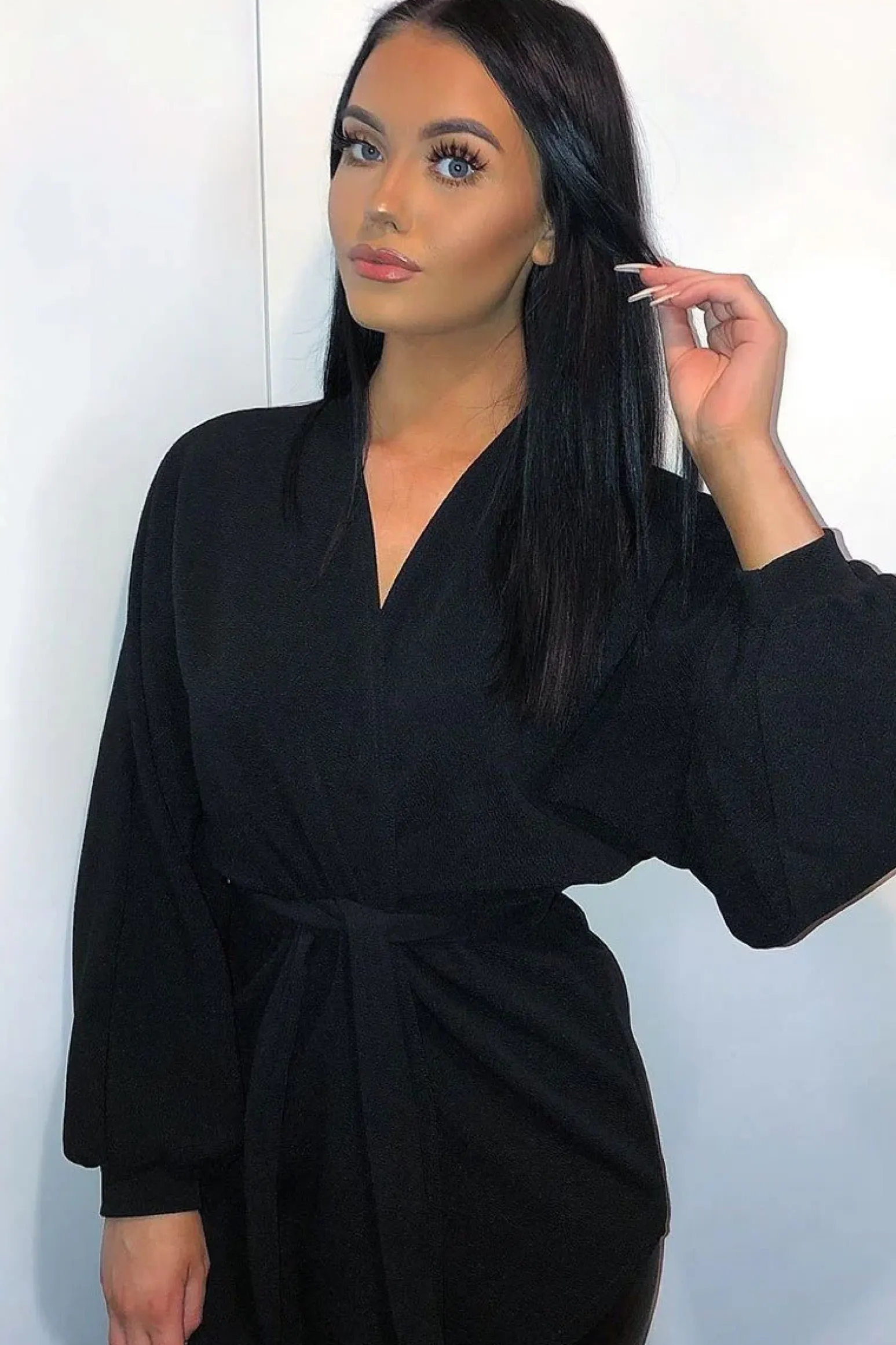 Rebellious Fashion Black Plunge Belted Blouse - Goldie