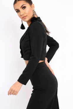 Rebellious Fashion Black Plunge Blazer Style Top - Elis