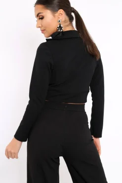 Rebellious Fashion Black Plunge Blazer Style Top - Elis