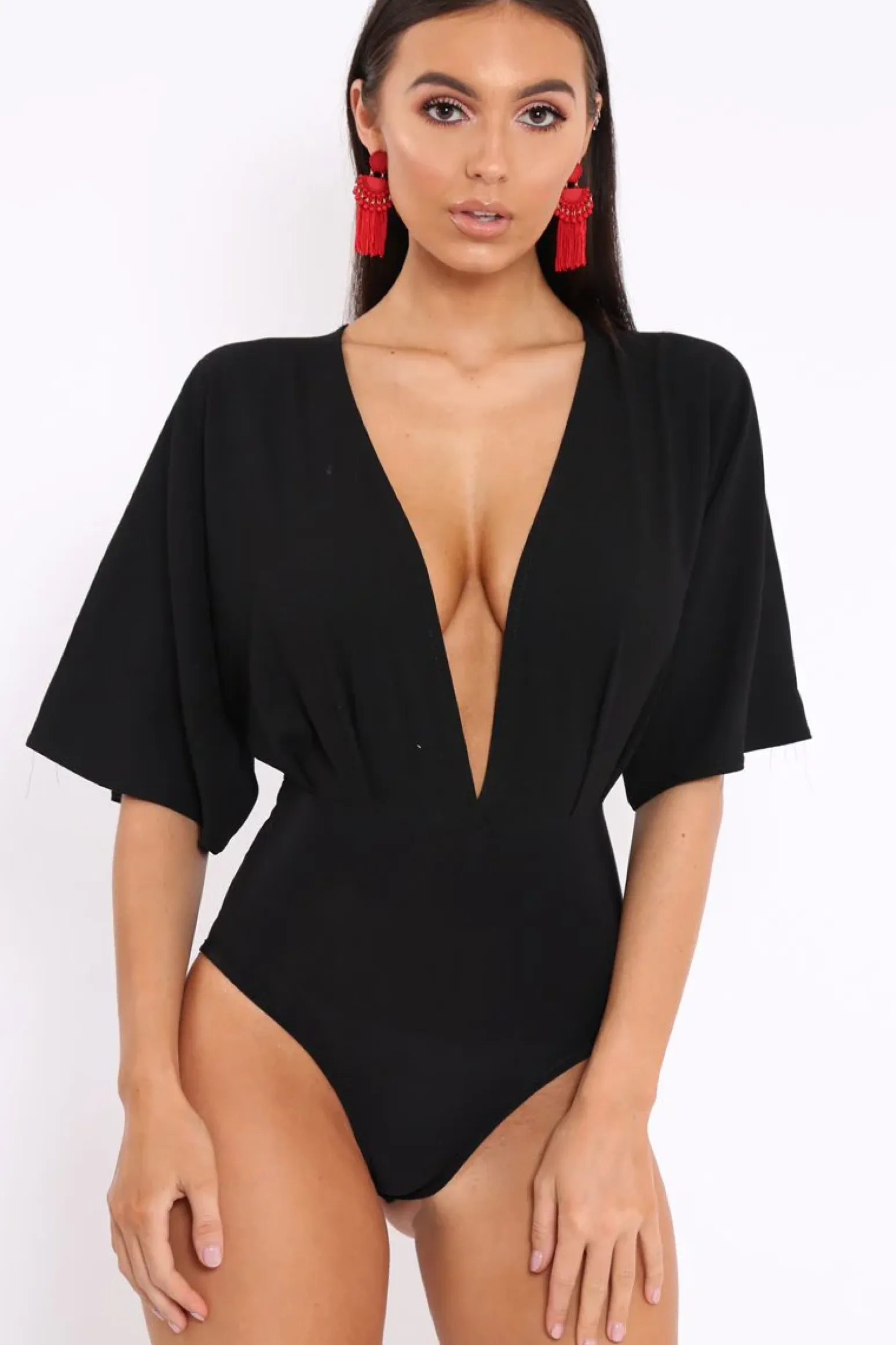 Rebellious Fashion Black Plunge Bodysuit - Florence