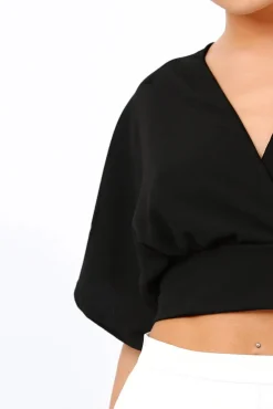 Rebellious Fashion Black Plunge Crop Top - Suzanne