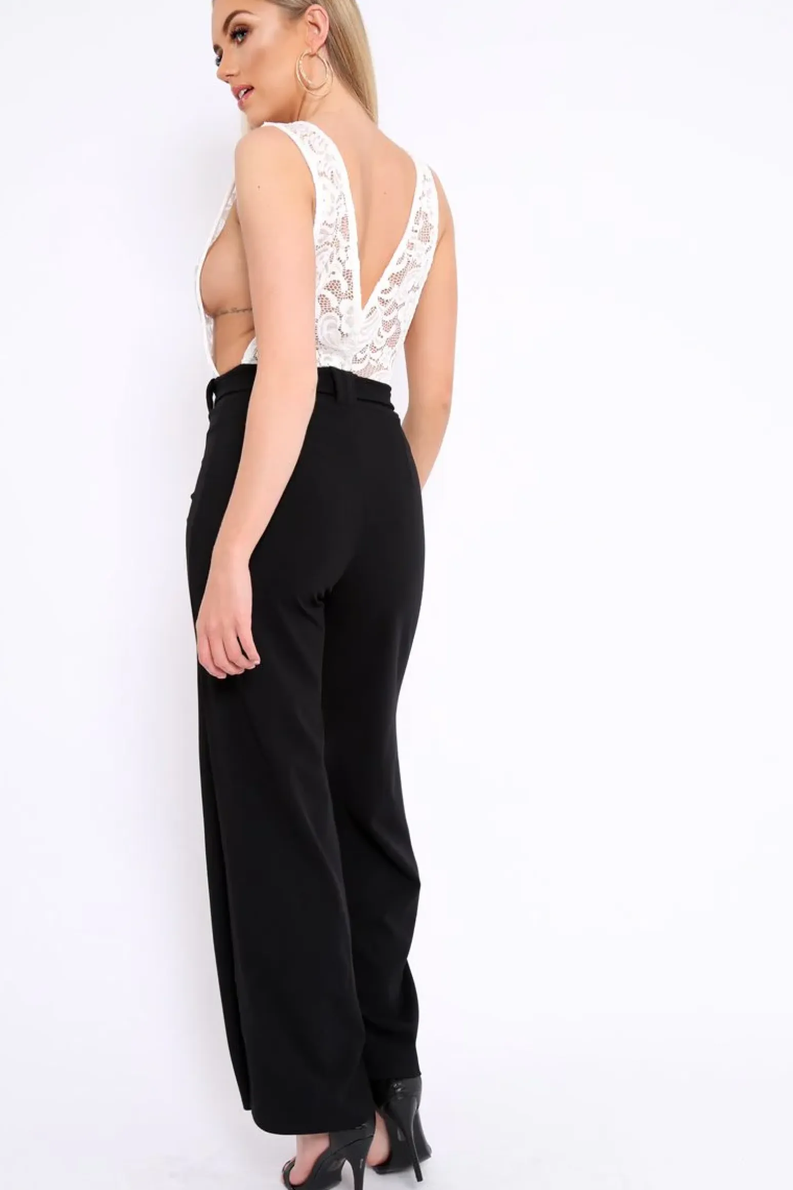 Rebellious Fashion Black Plunge Front Lace Jumpsuit - Felice