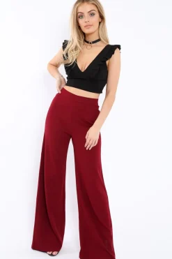 Rebellious Fashion Black Plunge Ruffle Crop Top - Sofia