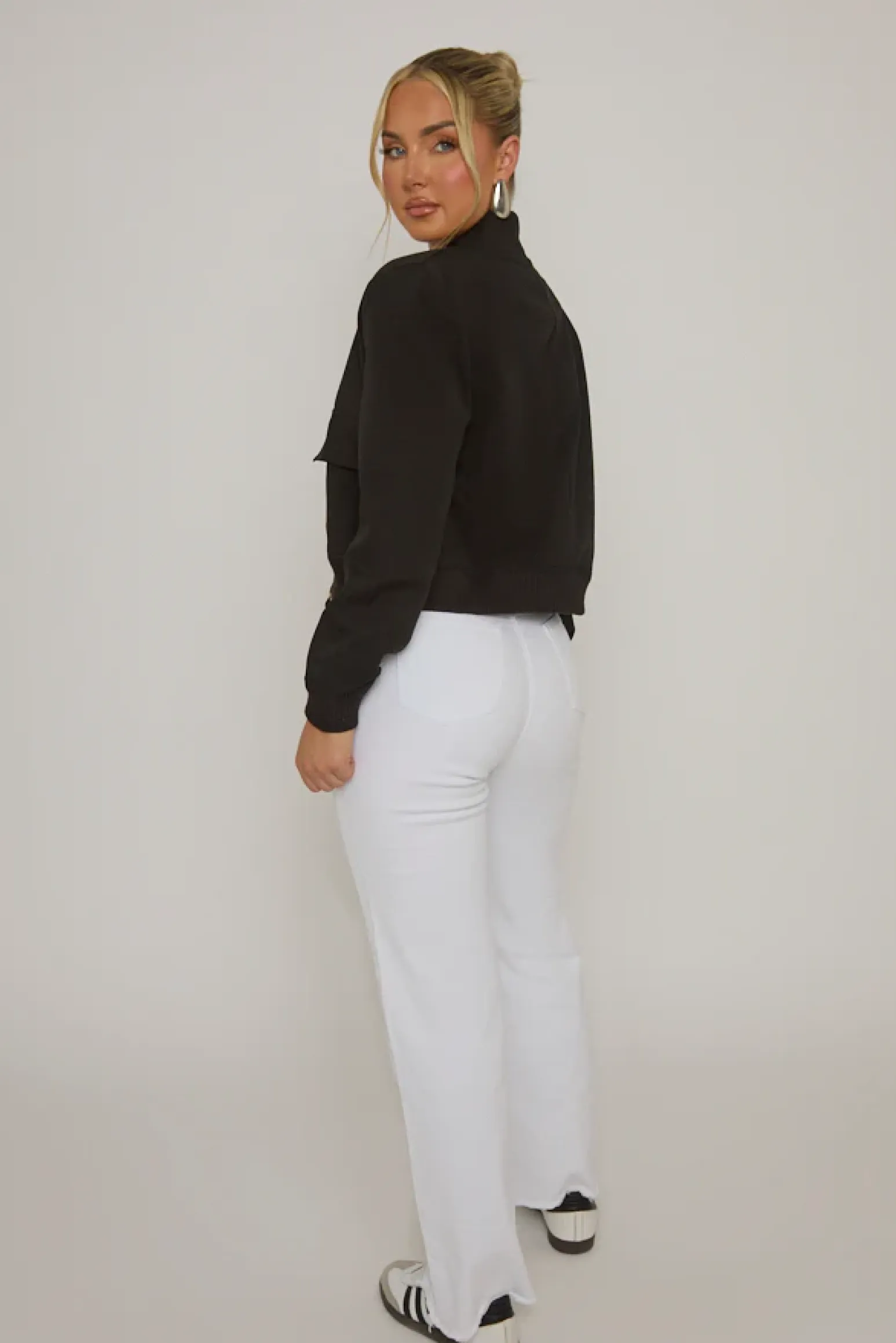 Rebellious Fashion Black Pocket Detail Bomber Jacket - Estelle