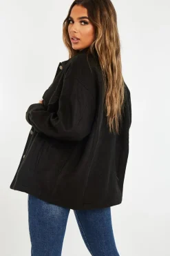 Rebellious Fashion Black Pocket Oversized Brushed Shacket - Caley