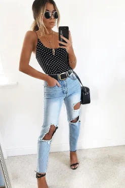 Rebellious Fashion Black Polka Dot Bodysuit - Tari