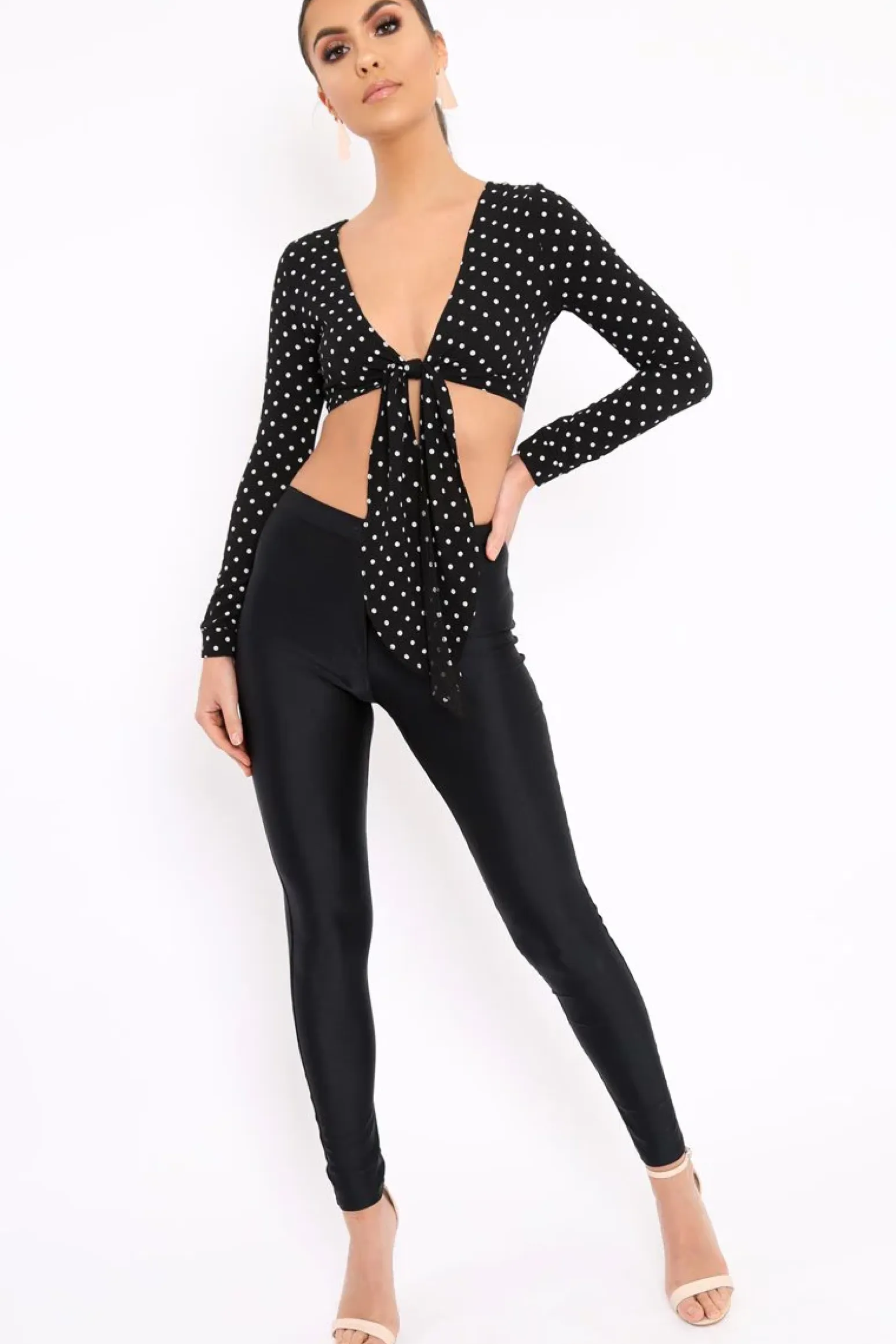 Rebellious Fashion Black Polka Dot Crop Tie Top - Abeer