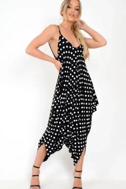 Rebellious Fashion Black Polka Dot Oversized Jersey Jumpsuit - Samra